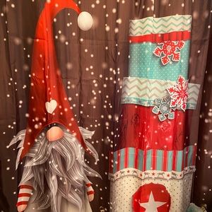 Christmas gnome shower curtain.